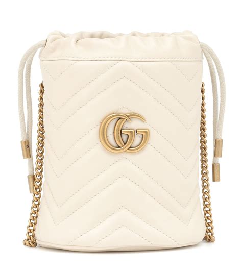 White Leather GG Marmont Mini Bucket Bag 